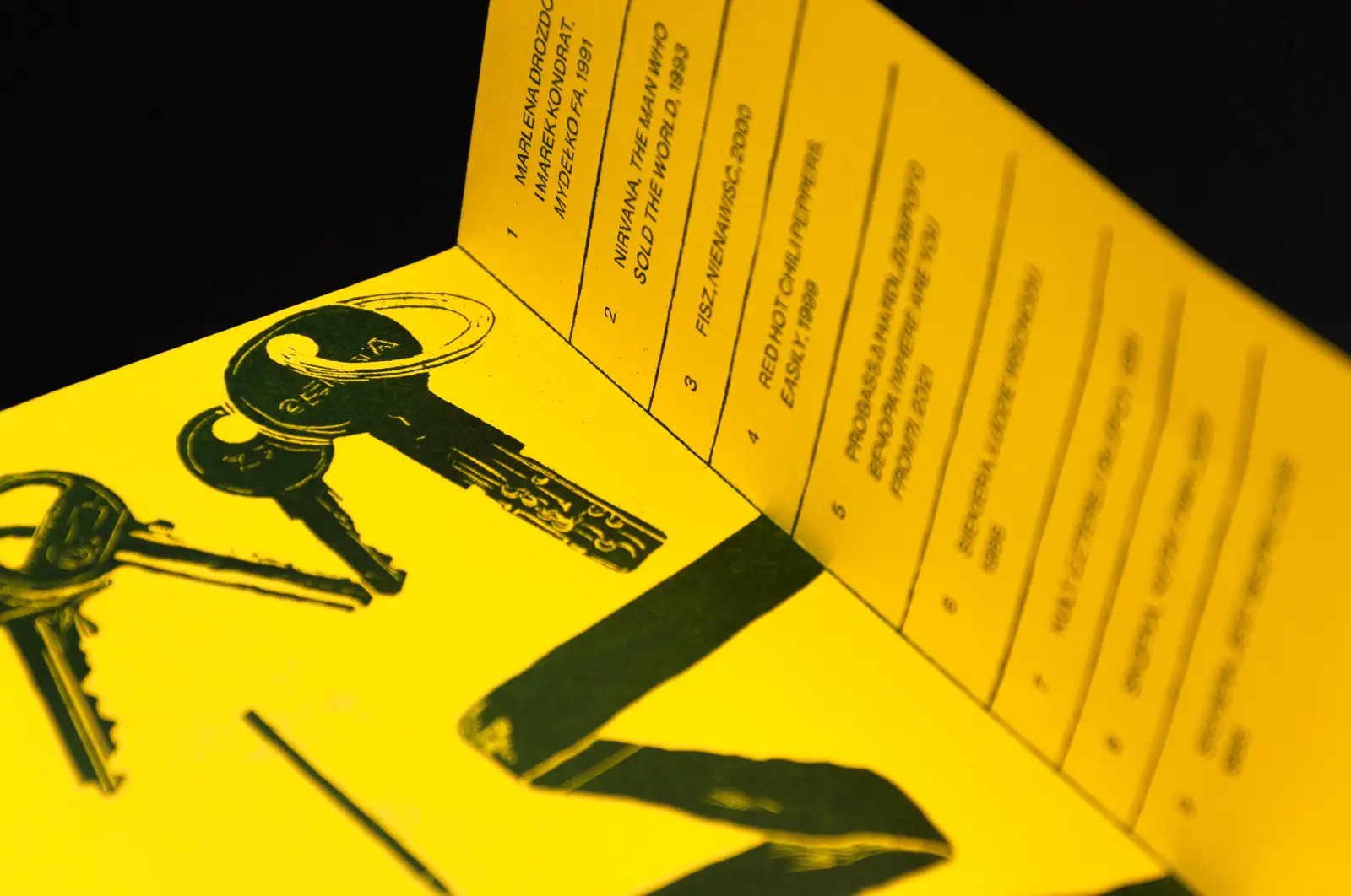 The cover flap of the zine is half open, revealing the playlist.